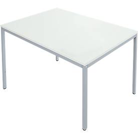 Schäfer Shop Pure Tafel van stalen buis, rechthoekig, voet van vierkante buis, B 1200 x D 800 x H 720 mm, alu lichtgrijs/wit