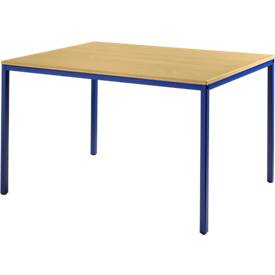 Schäfer Shop Pure Tafel van stalen buis, rechthoekig, voet van vierkante buis, B 1200 x D 800 x H 720 mm, beuken/gentiaanblauw