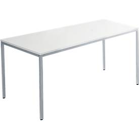 Schäfer Shop Pure Tafel van stalen buis, rechthoekig, voet van vierkante buis, B 1400 x D 800 zero x H 720 mm, alu lichtgrijs/wit