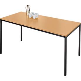 Schäfer Shop Pure Tafel van stalen buis, rechthoekig, voet van vierkante buis, B 1400 x D 800 x H 720 mm, beuken/zwart