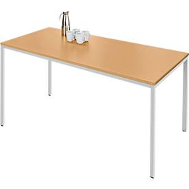 Schäfer Shop Pure Stalen buis tafel, rechthoekig, vierkante buis voet, B 1400 x D 800 x H 720 mm, beuken/wit aluminium