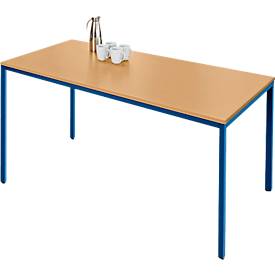 Schäfer Shop Pure Tafel van stalen buis, rechthoekig, voet van vierkante buis, B 1400 x D 800 x H 720 mm, beuken/gentiaanblauw