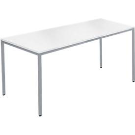 Schäfer Shop Pure Stalen buis tafel, rechthoekig, vierkante buis voet, B 1400 x D 800 zero x H 720 mm, wit/wit aluminium