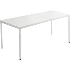 Schäfer Shop Pure Tafel van stalen buis, rechthoekig, voet van vierkante buis, B 1400 x D 700 zero x H 720 mm, lichtgrijs/lichtgrijs