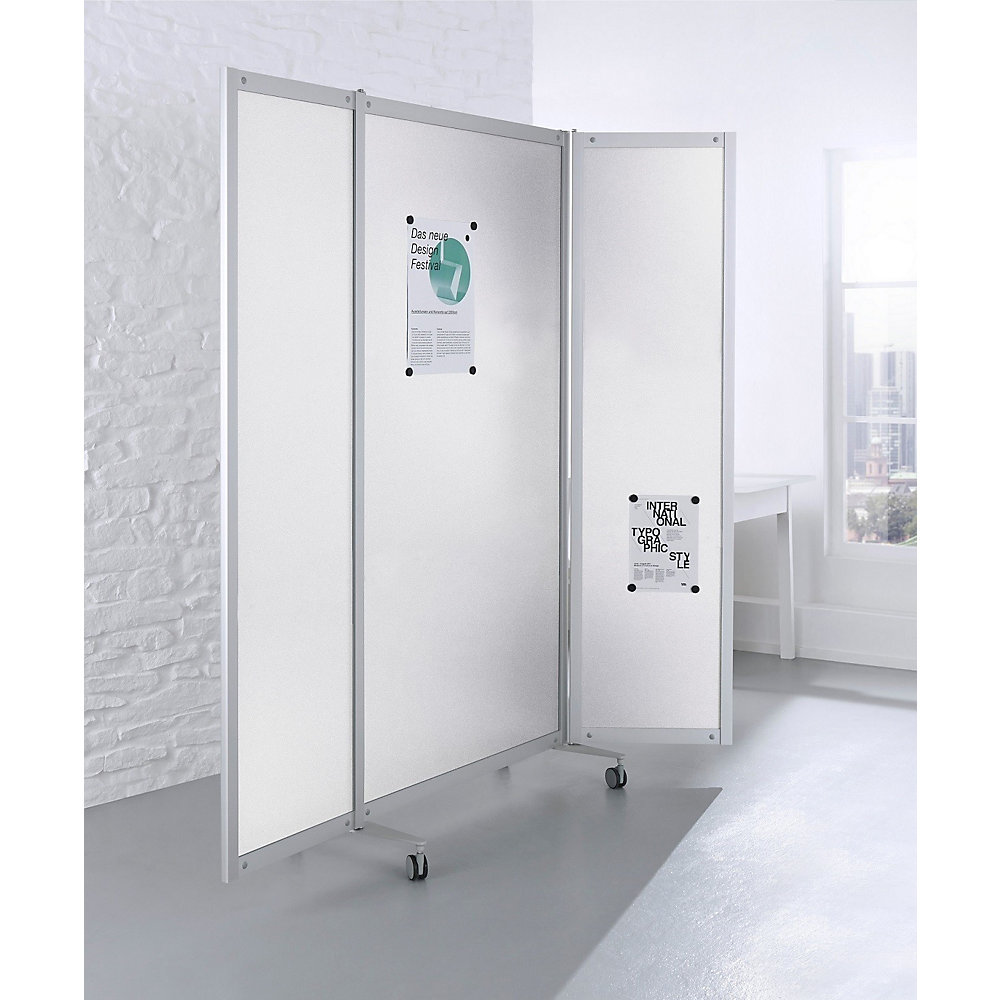 Mobiel kamerscherm, vlamvertragend, aluminium frame, magnetisch bordoppervlak, h x b x d = 1900 x 2000 x 450 mm, wit