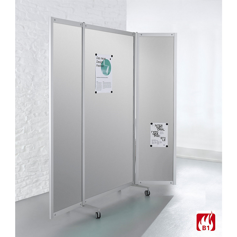 Mobiel kamerscherm, vlamvertragend, aluminium frame, magnetisch bordoppervlak, h x b x d = 1900 x 2000 x 450 mm, zilverkleurig