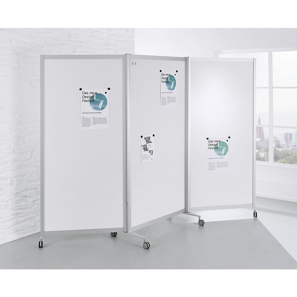 Mobiel kamerscherm, vlamvertragend, aluminium frame, magnetisch bordoppervlak, h x b x d = 1900 x 2800 x 450 mm, wit