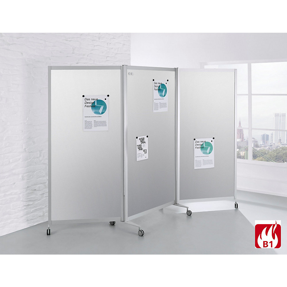 Mobiel kamerscherm, vlamvertragend, aluminium frame, magnetisch bordoppervlak, h x b x d = 1900 x 2800 x 450 mm, zilverkleurig