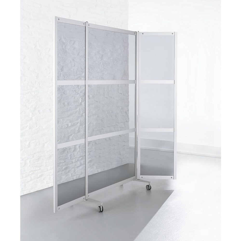Mobiel kamerscherm, vlamvertragend, aluminium frame met ESG-veiligheidsglas, h x b x d = 1900 x 2000 x 450 mm, helder