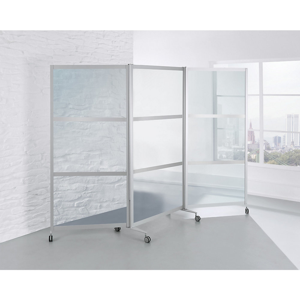 Mobiel kamerscherm, vlamvertragend, aluminium frame met ESG-veiligheidsglas, h x b x d = 1900 x 2800 x 450 mm, helder