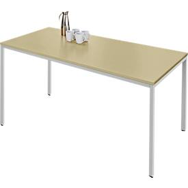 Schäfer Shop Pure Stalen buis tafel, rechthoekig, vierkante buis voet, B 1400 x D 700 x H 720 mm, ahorn/wit aluminium
