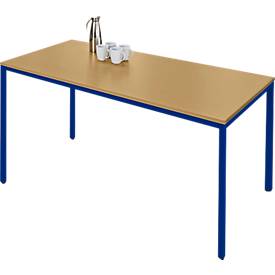 Schäfer Shop Pure Rechthoekige tafel van stalen buizen, vierkante buispoot, B 1600 x D 700 x H 720 mm, beuken/gentiaanblauw