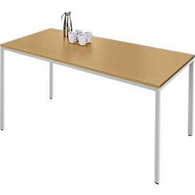 Schäfer Shop Pure Rechthoekige tafel van stalen buizen, vierkante buispoot, B 1600 x D 700 x H 720 mm, beuken/wit aluminium