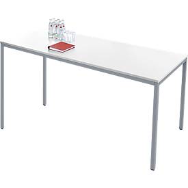 Schäfer Shop Pure Rechthoekige tafel van stalen buis, poot van vierkante buis, B 1600 x D 700 x H 720 mm, alu wit/wit