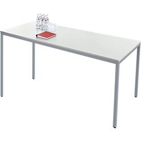 Schäfer Shop Pure Rechthoekige tafel van stalen buizen, vierkante buispoot, B 1600 x D 800 x H 720 mm, alu lichtgrijs/wit