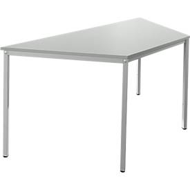 Schäfer Shop Pure Tafel van stalen buis, trapeziumvormig, voet van vierkante buis, B 1600 x D 690 zero x H 720 mm, lichtgrijs/lichtgrijs
