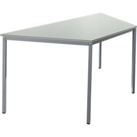 Schäfer Shop Pure Tafel van stalen buis, trapeziumvormig, voet van vierkante buis, B 1600 x D 690 zero x H 720 mm, alu lichtgrijs/wit