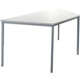 Schäfer Shop Pure Tafel van stalen buis, trapeziumvormig, voet van vierkante buis, B 1600 x D 690 zero x H 720 mm, alu wit/wit