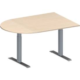 Schäfer Shop Genius Vergadertafel MODENA FLEX, in hoogte verstelbaar, halve cirkelvorm, T-poot rechthoekige buis, B 1400 x D 1000 mm, esdoornpatroon