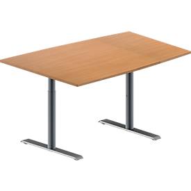 Schäfer Shop Genius Schäfer Shop  Genius Vergadertafel MODENA FLEX, in hoogte verstelbaar, tonvormig, T-poot ronde buis, B 1400 x D 1000 mm, beukenpatroon