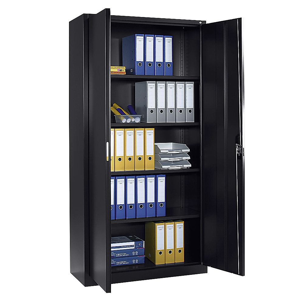 C+P Stalen kast met vleugeldeuren, h x b x d = 1950 x 1000 x 420 mm, zwartgrijs