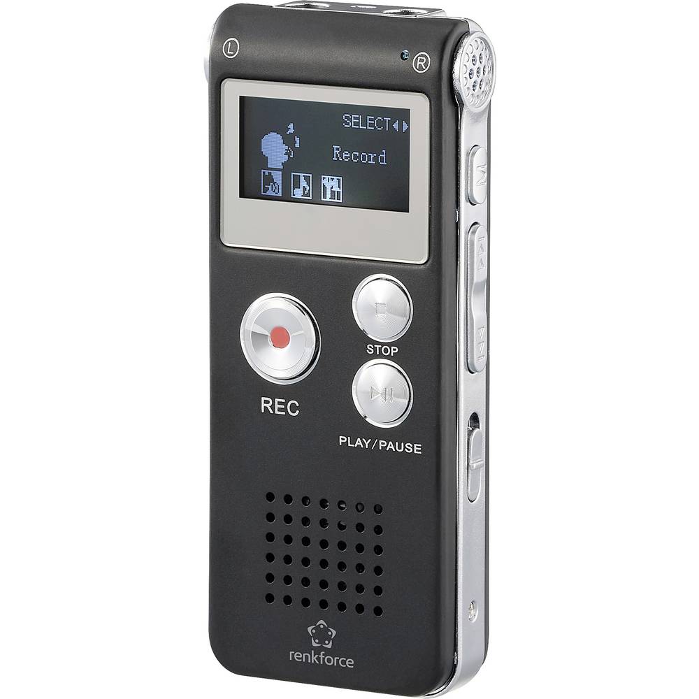 Renkforce RF-DVR-L169 Digitaal dicteerapparaat Opnameduur (max.) 40 h Zwart Ruisonderdrukking