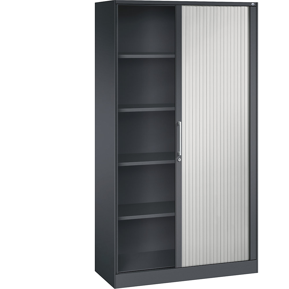C+P Roldeurkast ASISTO, hoogte 1980 mm, breedte 1000 mm, zwartgrijs/lichtgrijs