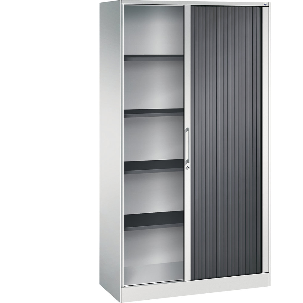C+P Roldeurkast ASISTO, hoogte 1980 mm, breedte 1000 mm, lichtgrijs/zwartgrijs