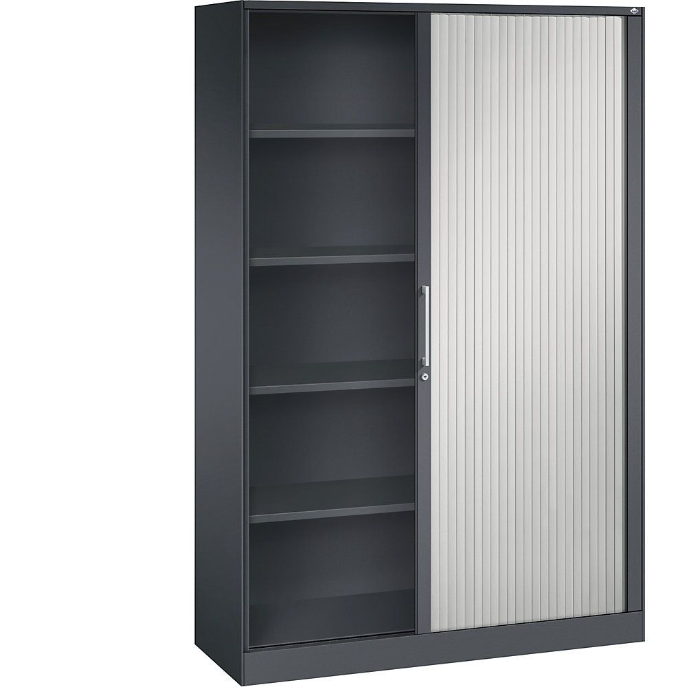 C+P Roldeurkast ASISTO, hoogte 1980 mm, breedte 1200 mm, zwartgrijs/lichtgrijs