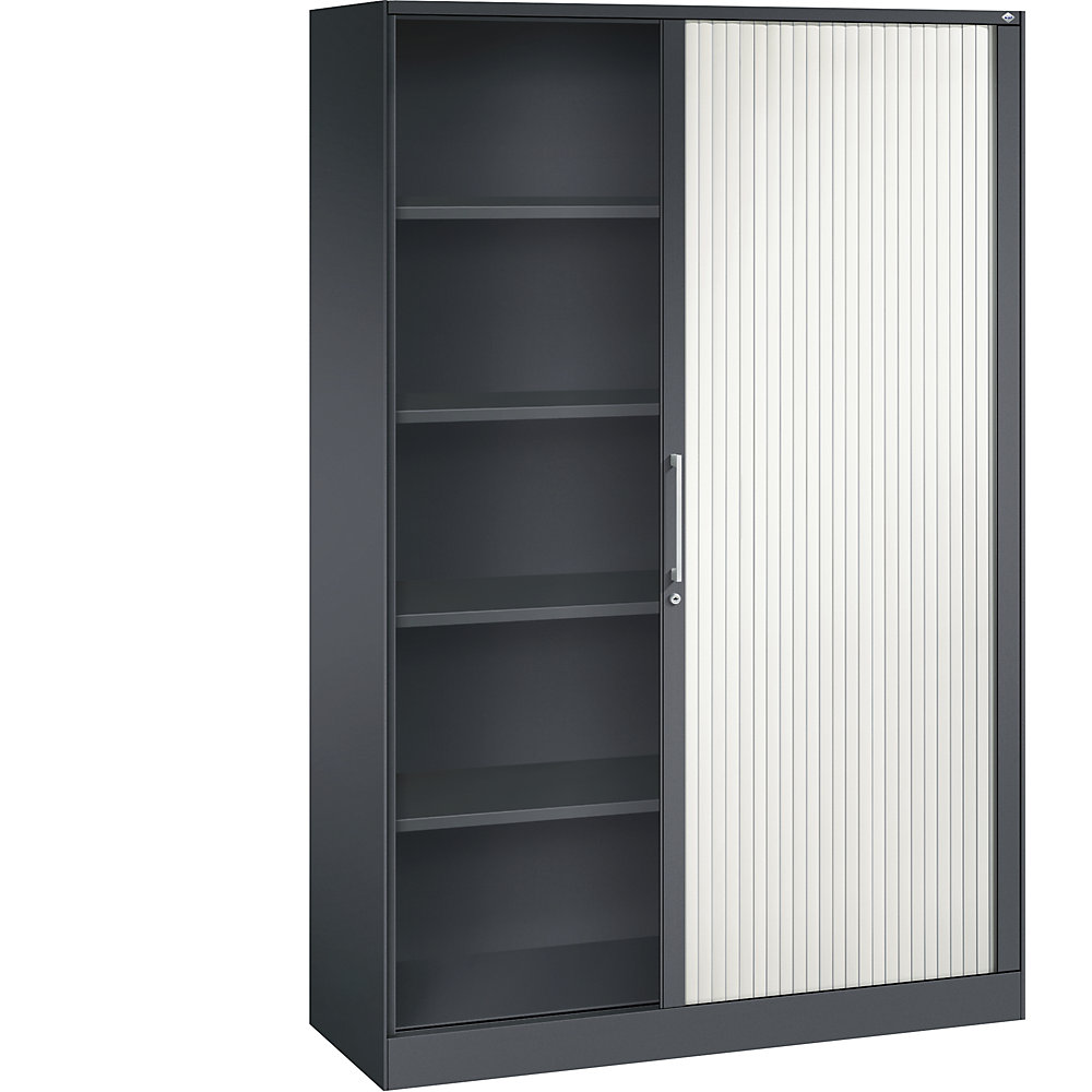 C+P Roldeurkast ASISTO, hoogte 1980 mm, breedte 1200 mm, zwartgrijs/verkeerswit