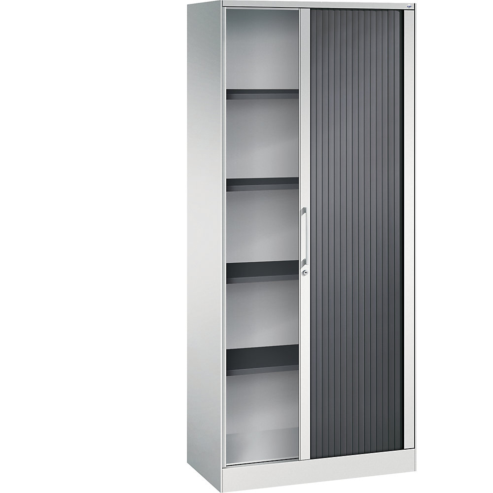 C+P Roldeurkast ASISTO, hoogte 1980 mm, breedte 800 mm, lichtgrijs/zwartgrijs