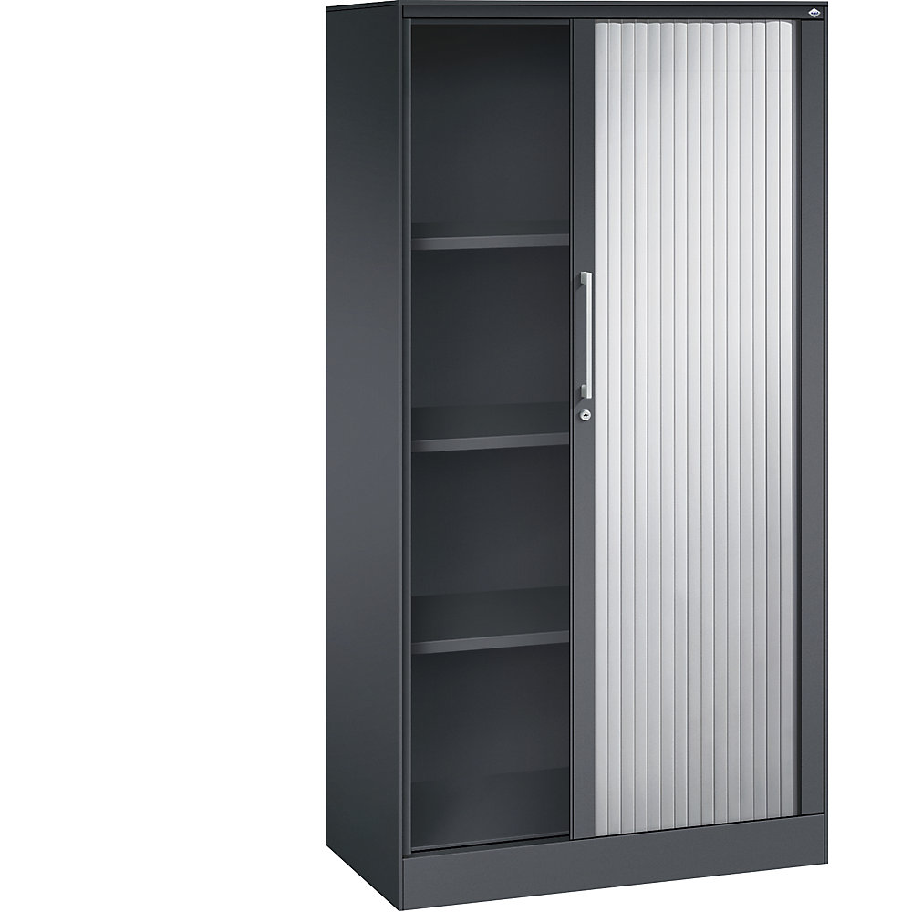 C+P Roldeurkast ASISTO, hoogte 1617 mm, breedte 800 mm, zwartgrijs/blank aluminiumkleurig
