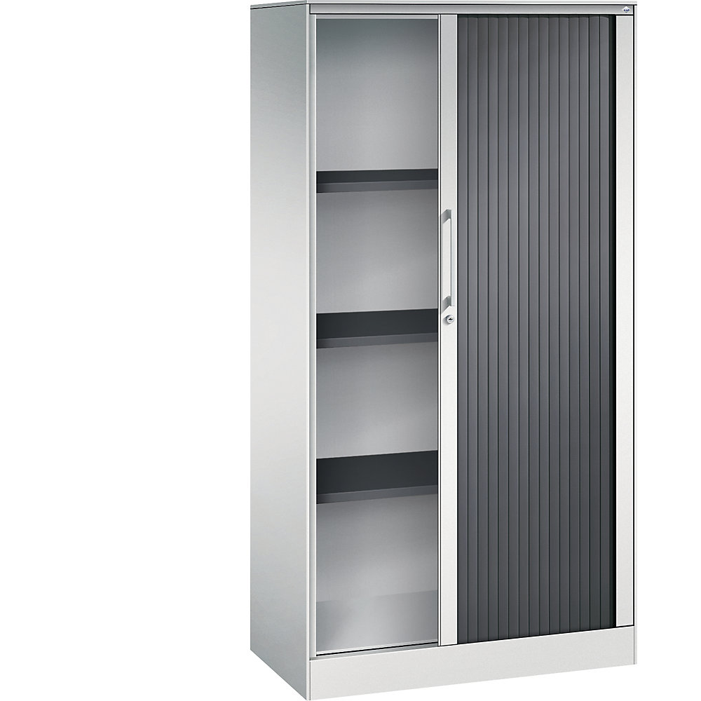 C+P Roldeurkast ASISTO, hoogte 1617 mm, breedte 800 mm, lichtgrijs/zwartgrijs