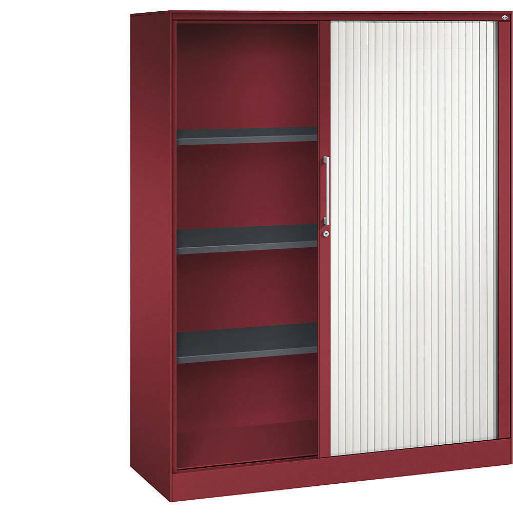 C+P Roldeurkast ASISTO, hoogte 1617 mm, breedte 1200 mm, robijnrood/verkeerswit