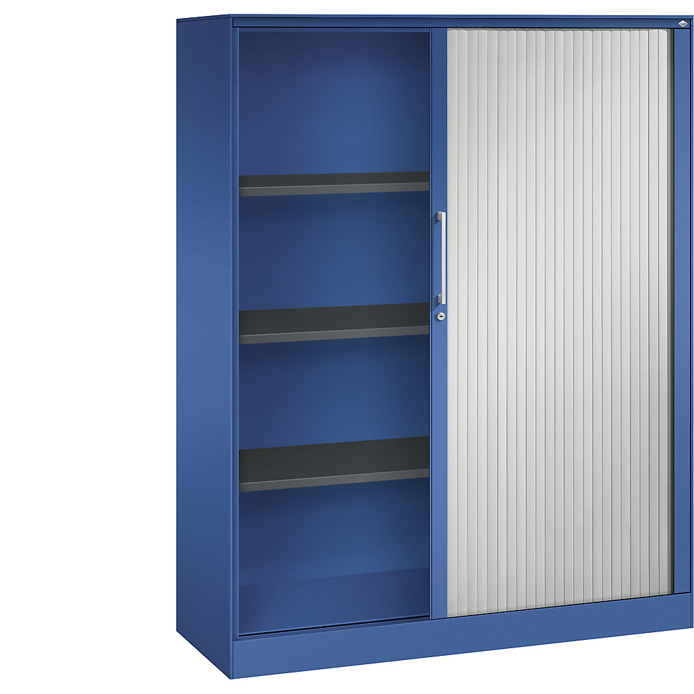 C+P Roldeurkast ASISTO, hoogte 1617 mm, breedte 1200 mm, gentiaanblauw/lichtgrijs