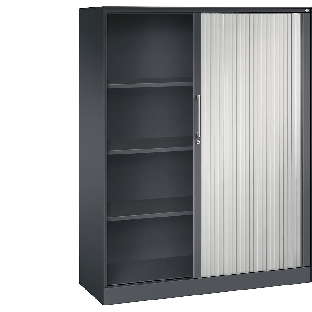 C+P Roldeurkast ASISTO, hoogte 1617 mm, breedte 1200 mm, zwartgrijs/lichtgrijs