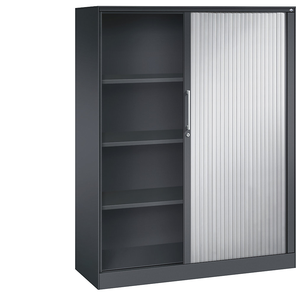 C+P Roldeurkast ASISTO, hoogte 1617 mm, breedte 1200 mm, zwartgrijs/blank aluminiumkleurig