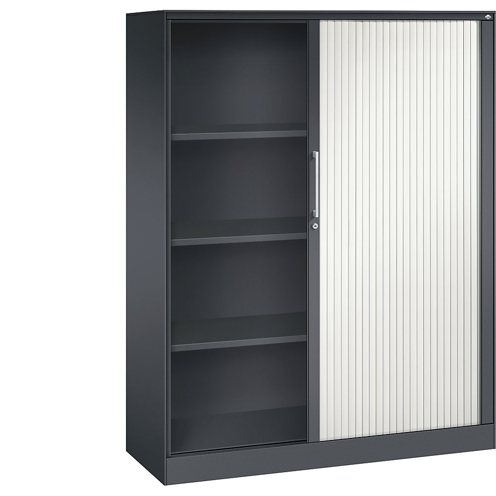 C+P Roldeurkast ASISTO, hoogte 1617 mm, breedte 1200 mm, zwartgrijs/verkeerswit