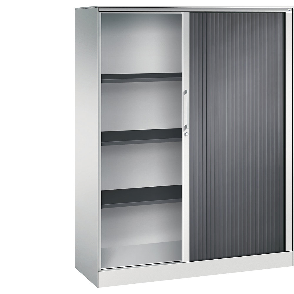 C+P Roldeurkast ASISTO, hoogte 1617 mm, breedte 1200 mm, lichtgrijs/zwartgrijs
