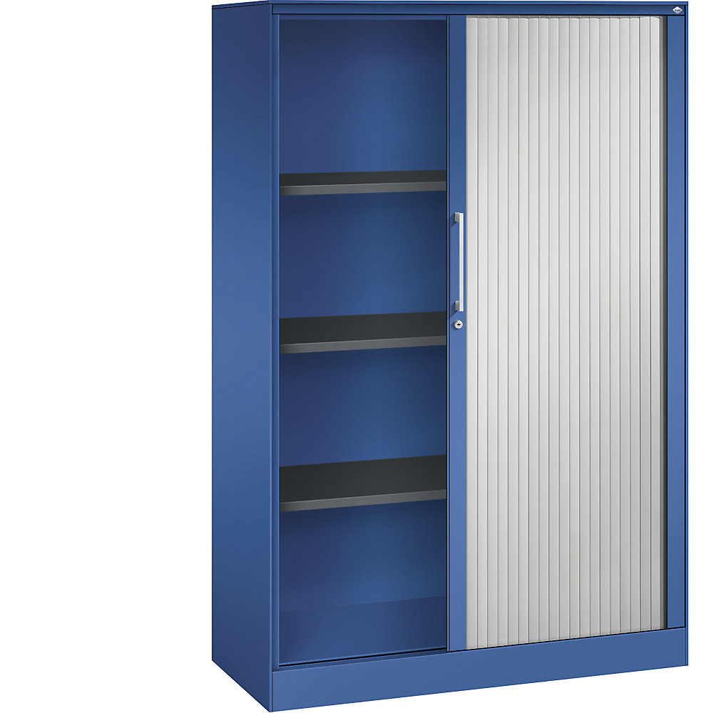 C+P Roldeurkast ASISTO, hoogte 1617 mm, breedte 1000 mm, gentiaanblauw/lichtgrijs