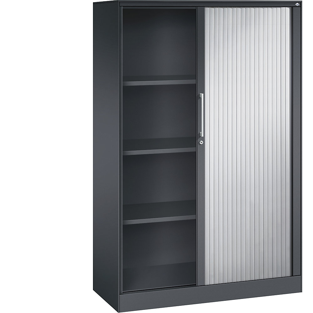 C+P Roldeurkast ASISTO, hoogte 1617 mm, breedte 1000 mm, zwartgrijs/blank aluminiumkleurig