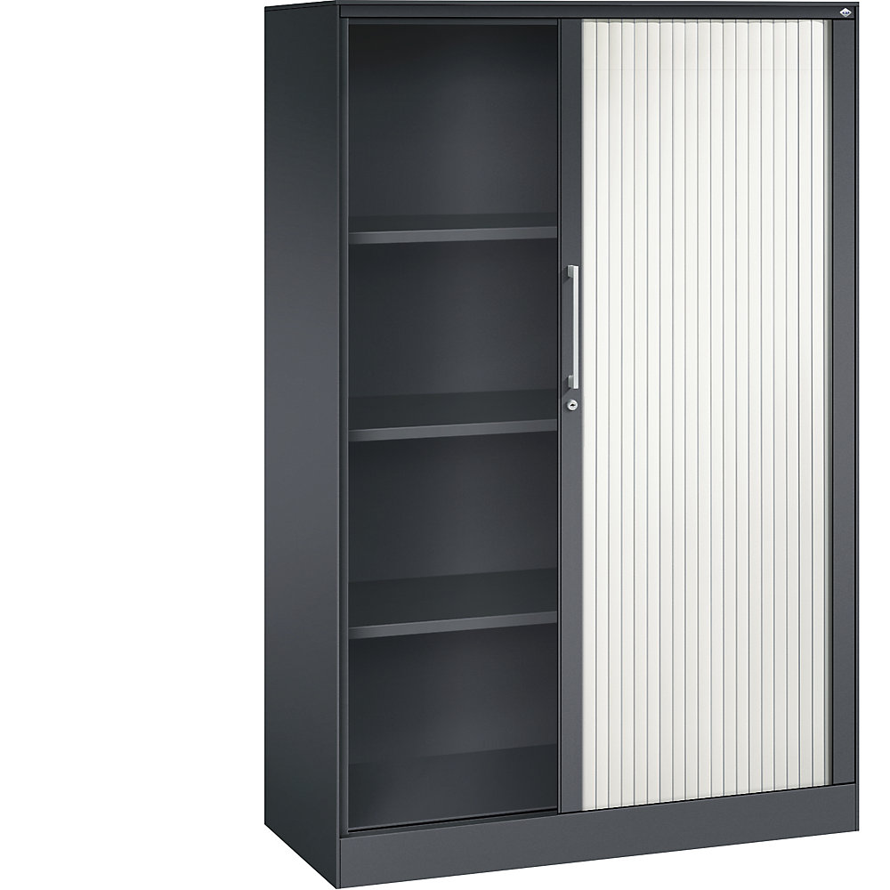 C+P Roldeurkast ASISTO, hoogte 1617 mm, breedte 1000 mm, zwartgrijs/verkeerswit