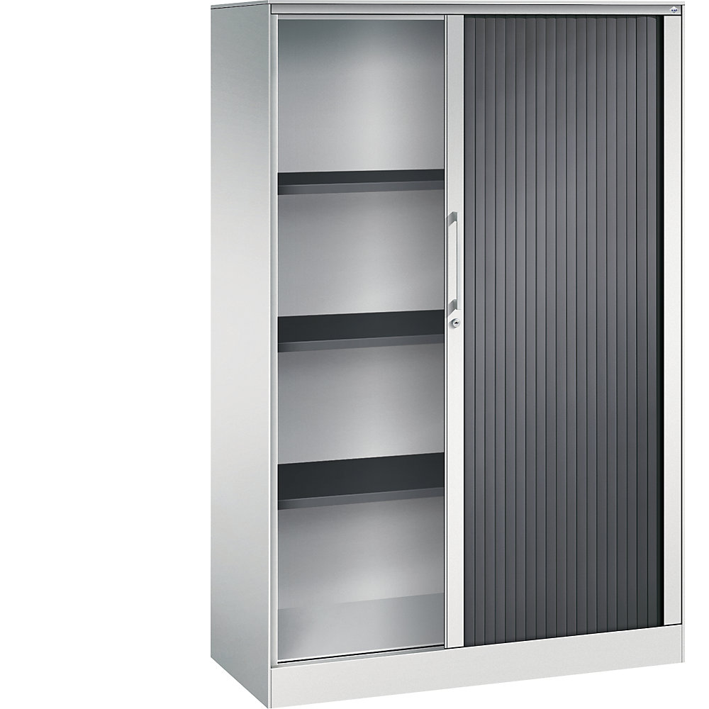C+P Roldeurkast ASISTO, hoogte 1617 mm, breedte 1000 mm, lichtgrijs/zwartgrijs