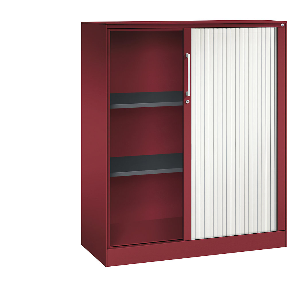 C+P Roldeurkast ASISTO, hoogte 1292 mm, breedte 1000 mm, robijnrood/verkeerswit