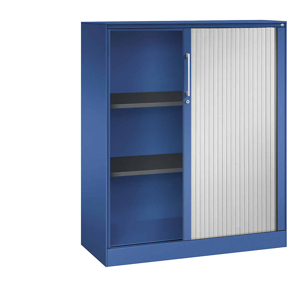 C+P Roldeurkast ASISTO, hoogte 1292 mm, breedte 1000 mm, gentiaanblauw/lichtgrijs