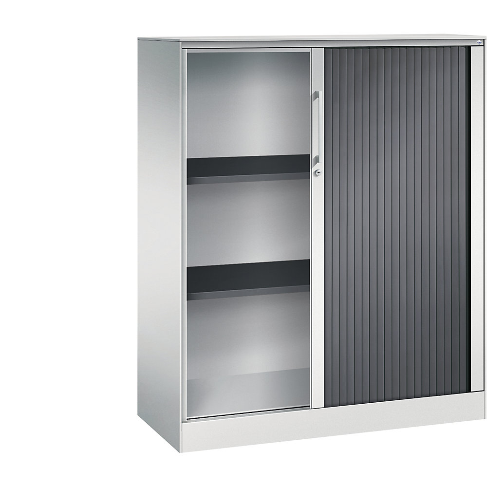 C+P Roldeurkast ASISTO, hoogte 1292 mm, breedte 1000 mm, lichtgrijs/zwartgrijs