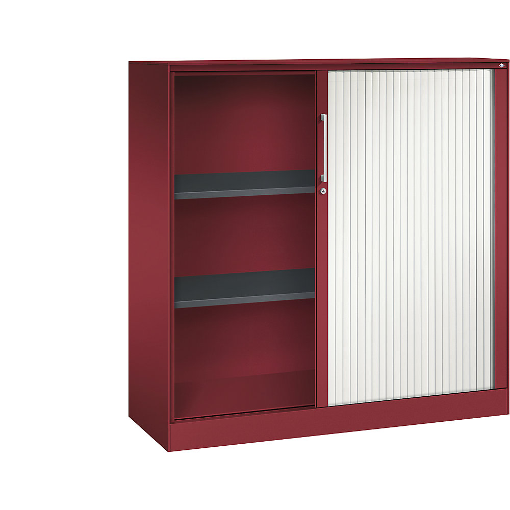 C+P Roldeurkast ASISTO, hoogte 1292 mm, breedte 1200 mm, robijnrood/verkeerswit