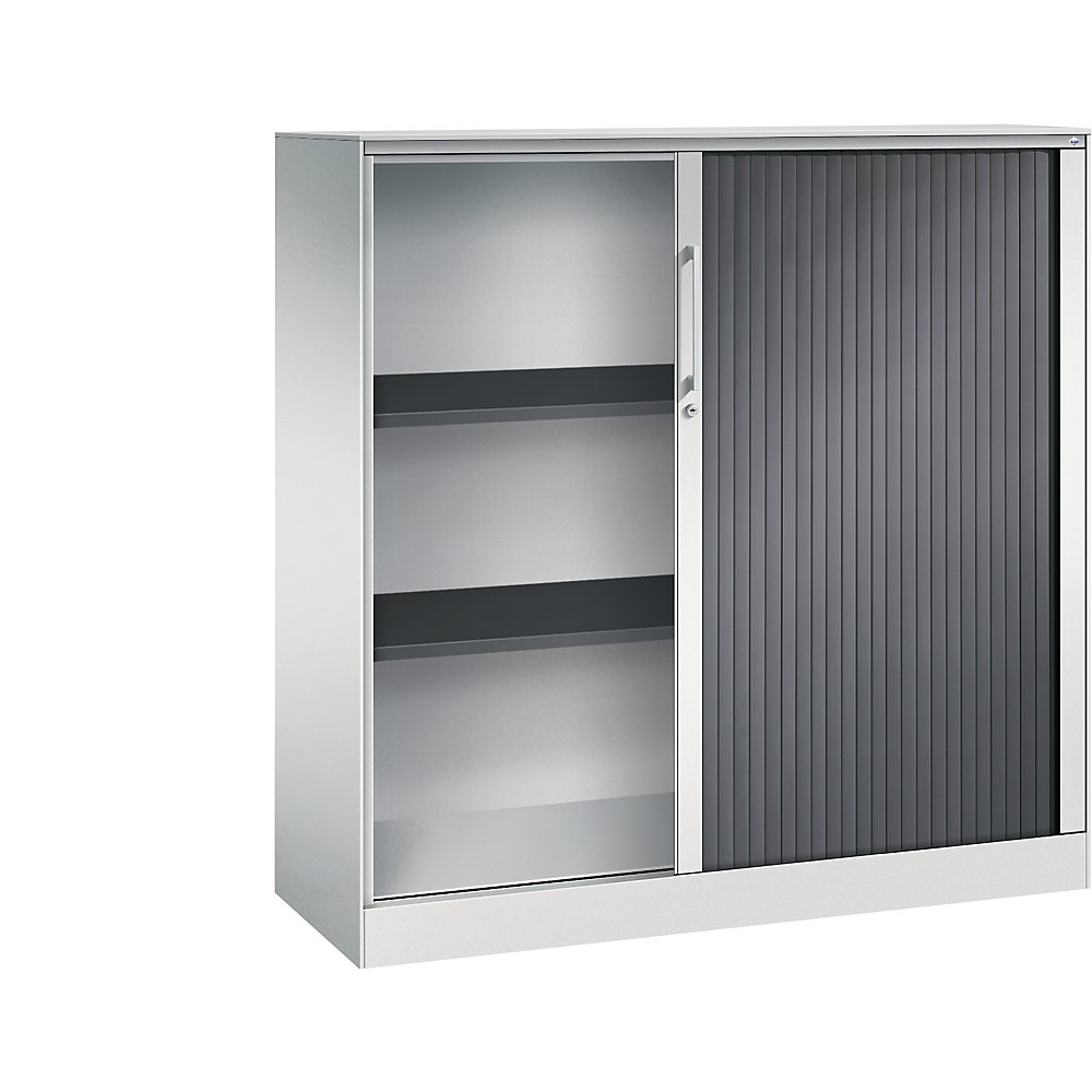 C+P Roldeurkast ASISTO, hoogte 1292 mm, breedte 1200 mm, lichtgrijs/zwartgrijs
