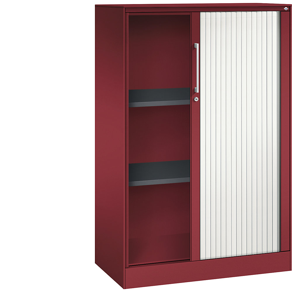 C+P Roldeurkast ASISTO, hoogte 1292 mm, breedte 800 mm, robijnrood/verkeerswit