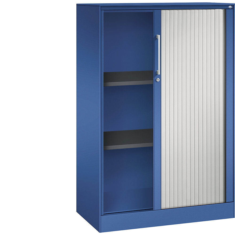 C+P Roldeurkast ASISTO, hoogte 1292 mm, breedte 800 mm, gentiaanblauw/lichtgrijs